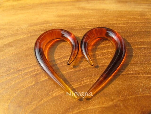 1 Pair (2 Pieces) Amber Color Glass Fish Hook Spirals