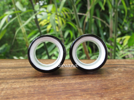 1 Pair (2 Pieces) Black & White 2 Tone Tunnels Glass