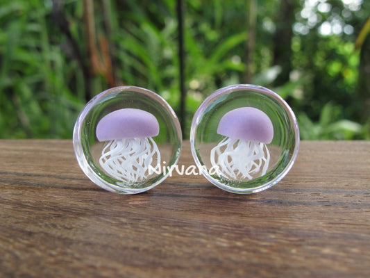 1 Pair (2 Pieces) Pyrex Glass Mauve Purple Jellyfish Plugs