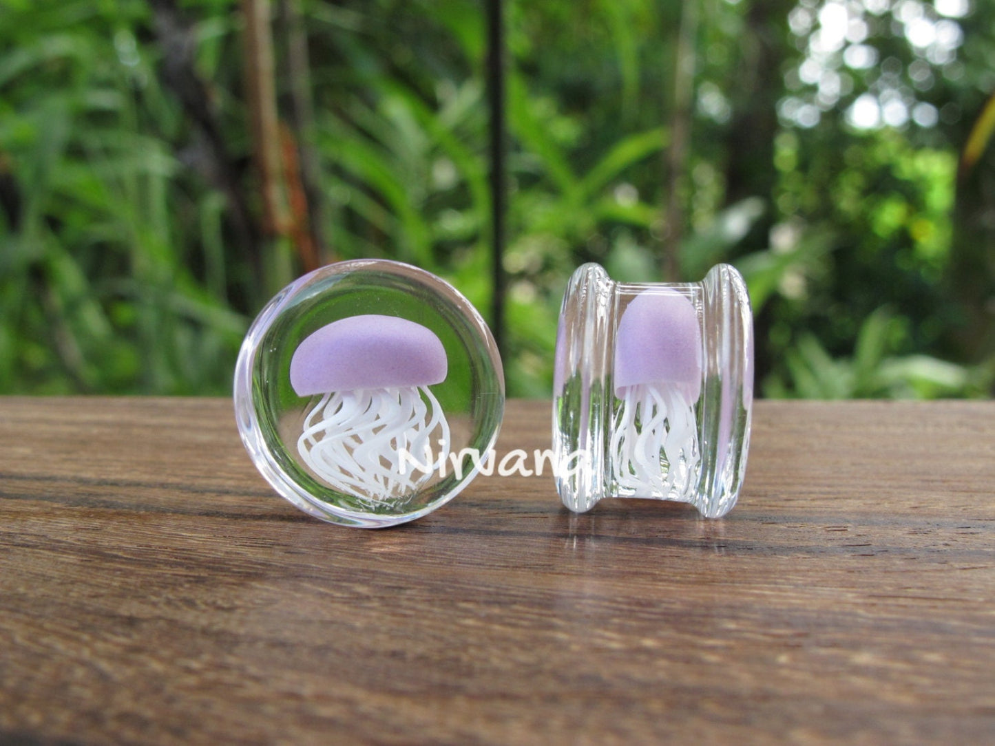 1 Pair (2 Pieces) Pyrex Glass Mauve Purple Jellyfish Plugs