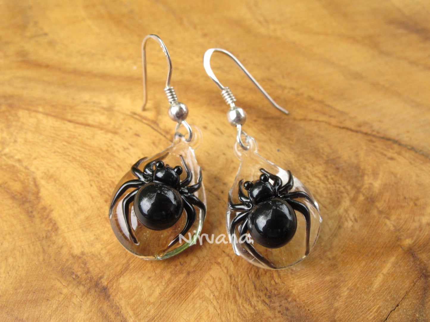 1 Pair - Custom Made Glass Black Widow Spider Hanging Earrings