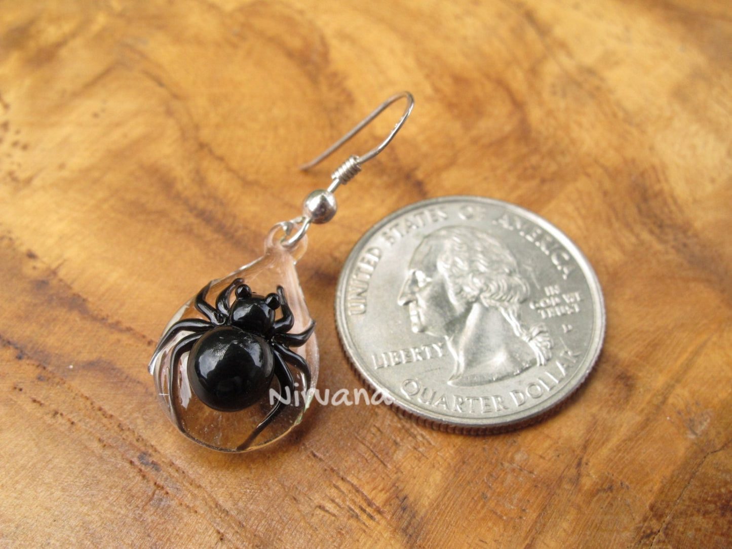 1 Pair - Custom Made Glass Black Widow Spider Hanging Earrings