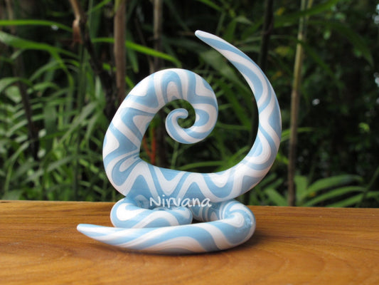 1 Pair (2 Pieces) Sky Blue & White Snake Tear Drop Spirals Glass