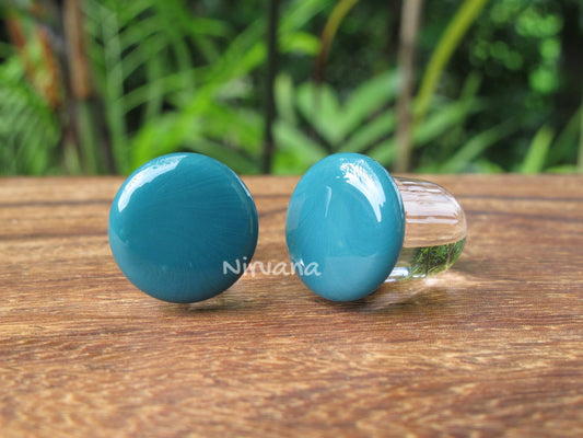 1 Pair (2 Pieces) Aqua Color Front Glass Plugs