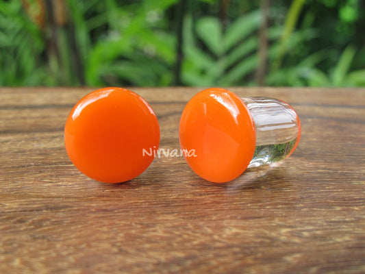 1 Pair (2 Pieces) Orange Color Front Glass Plugs