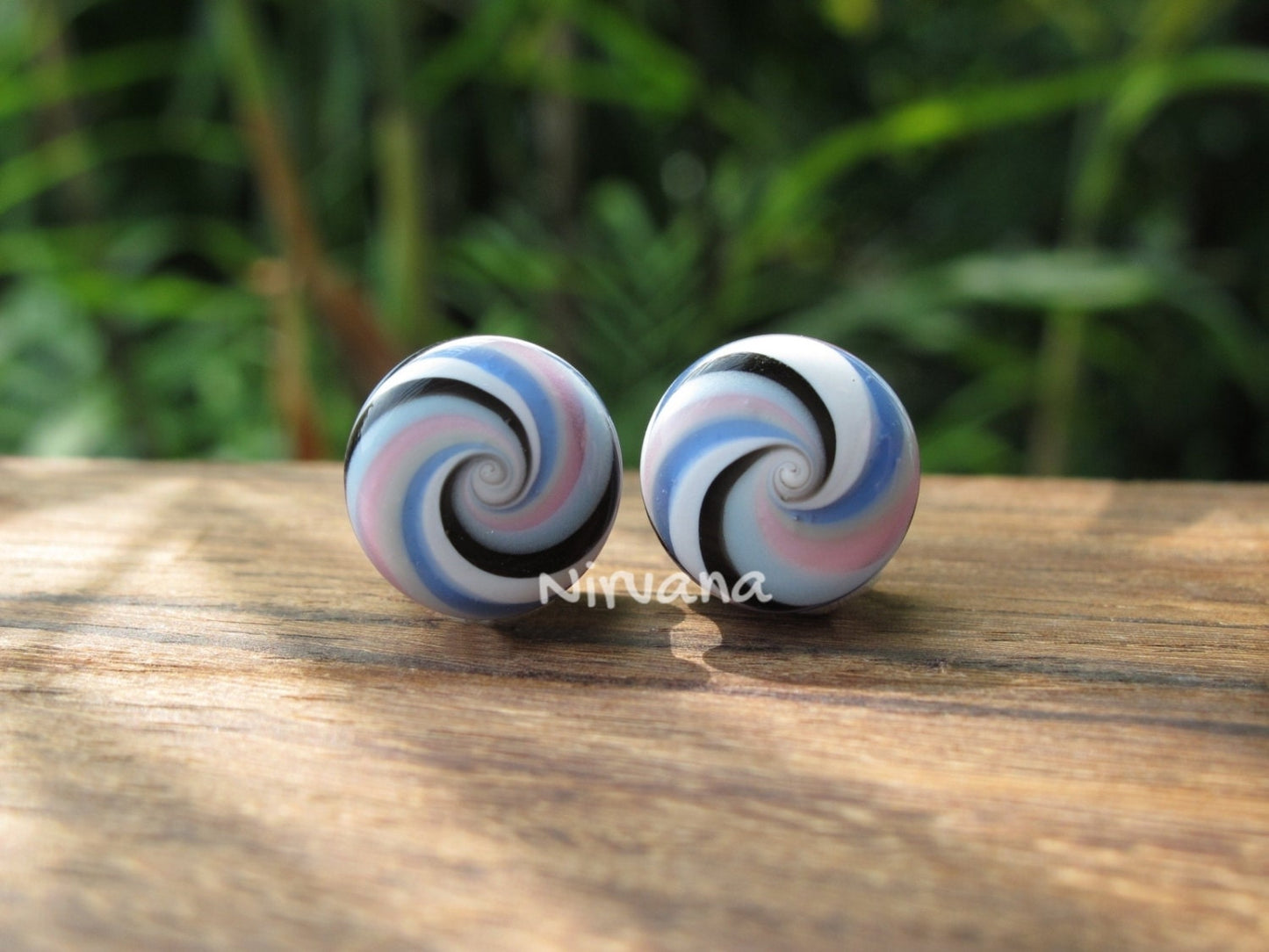 1 Pair (2 Pieces) Sky Blue/Pink/Purple/White/Black Striped Candy Spiral Glass Plugs