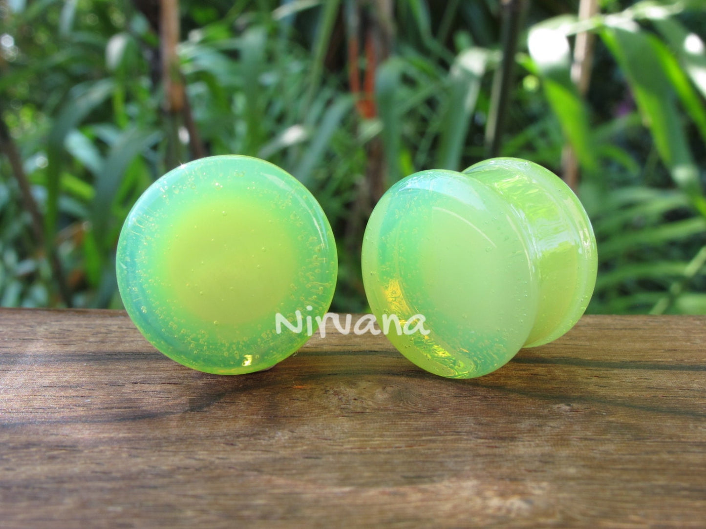 1 Pair (2 Pieces) Slyme Green Glass Plugs Pyrex