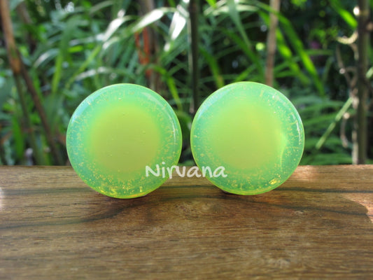 1 Pair (2 Pieces) Slyme Green Glass Plugs Pyrex
