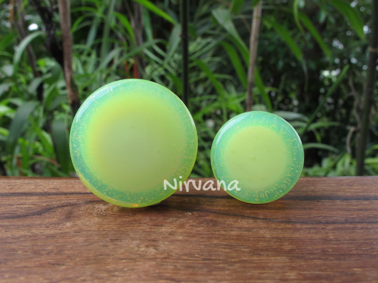 1 Pair (2 Pieces) Slyme Green Glass Plugs Pyrex