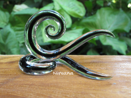 1 Pair (2 Pieces) Black Encased Glass Thai Super Spirals