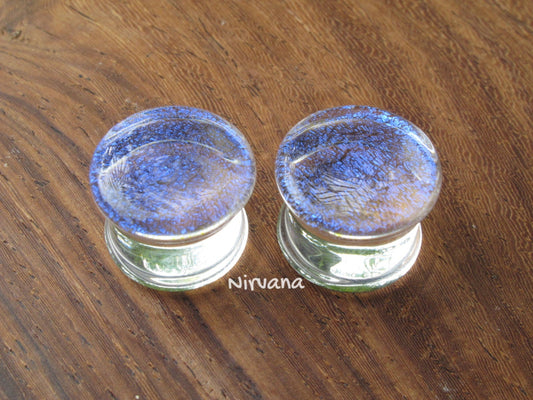 1 Pair (2 Pieces) Translucent Cobalt Blue Dichroic Glass Plugs No Background Color