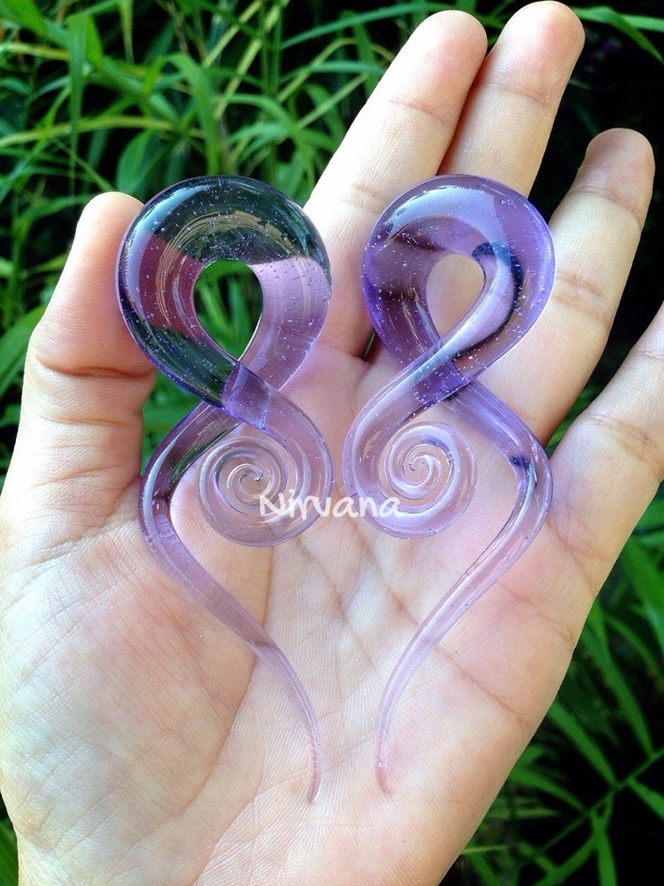 1 Pair (2 Pieces) Purple Rain Bubbles Glass Note Spirals