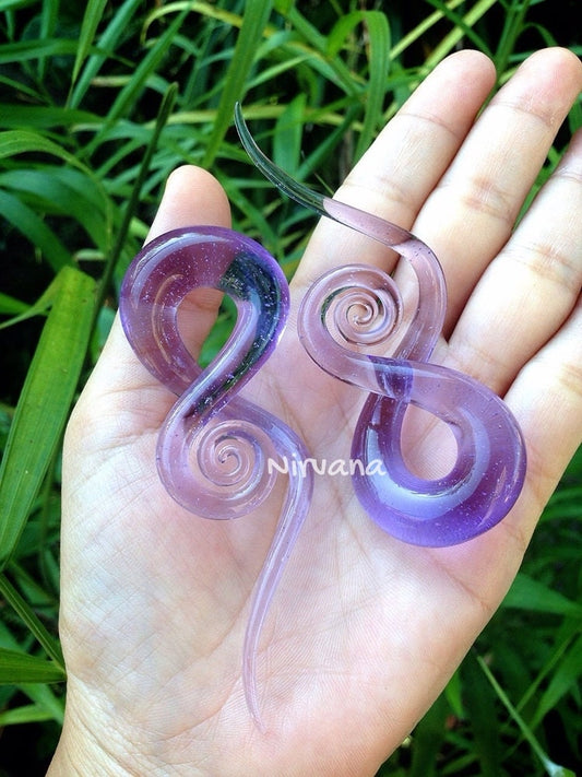 1 Pair (2 Pieces) Purple Rain Bubbles Glass Note Spirals