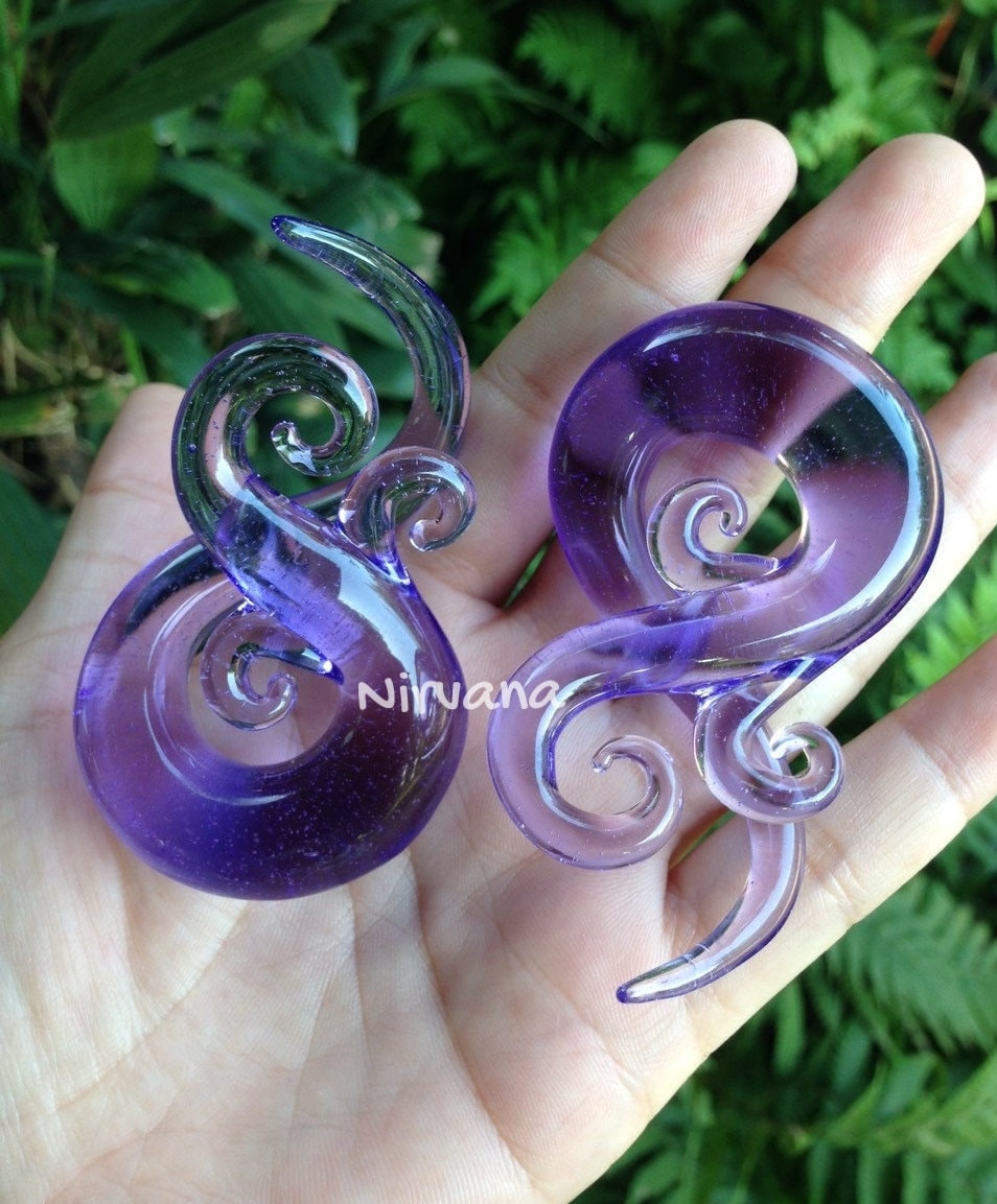1 Pair (2 Pieces) Purple Rain Bubbles Bonita Ear Spirals