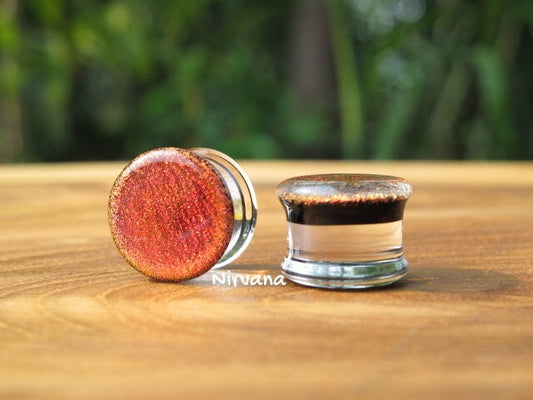 1 Pair (2 pieces) - Fire Dichroic Glass Plugs
