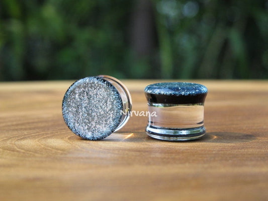 1 Pair (2 Pieces) Dark Silver Dichroic Glass Plugs