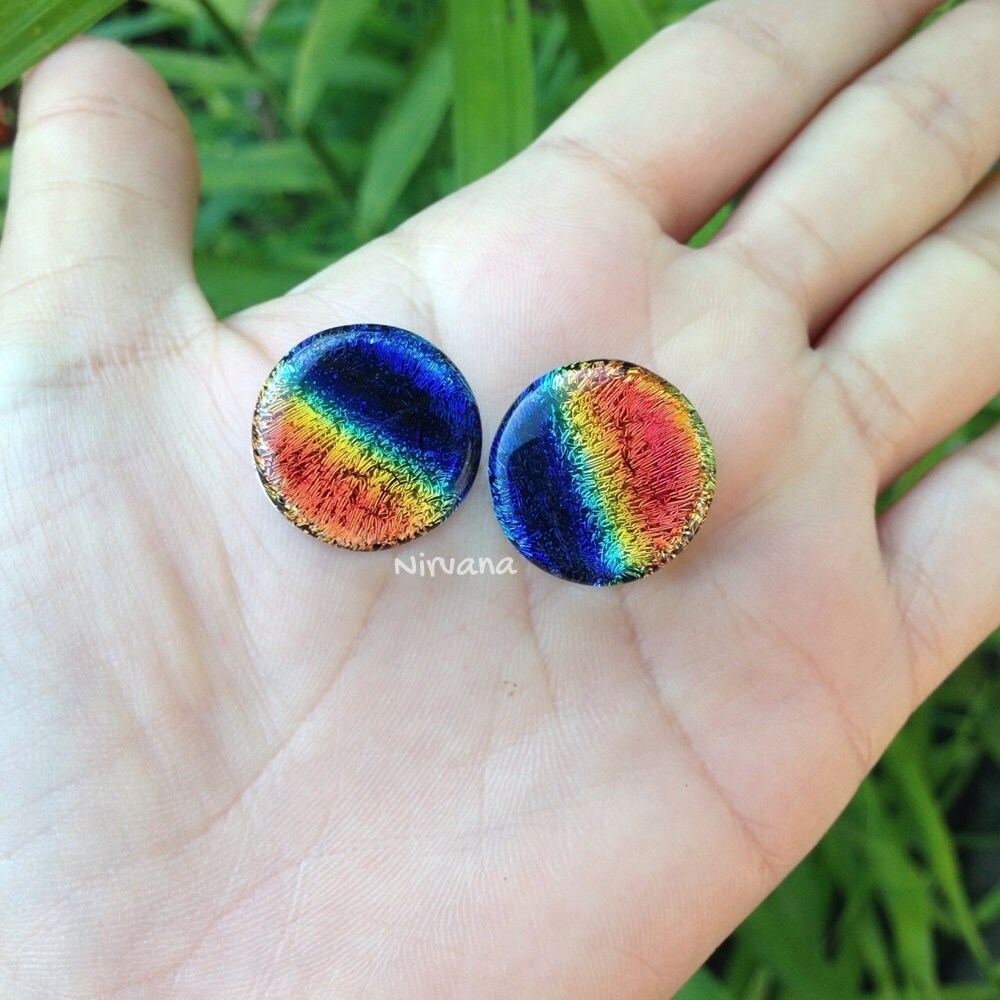1 Pair (2 Pieces) Aquatic Rainbow Dichroic Glass Plugs