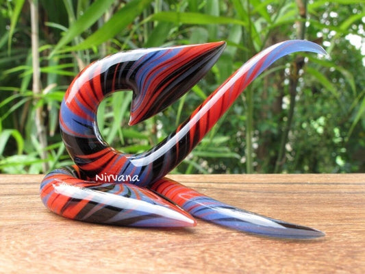 1 Pair (2 Pieces) Purple,Black & Red Free-Style South Pacific Islands Tribal Fish Hooks Glass
