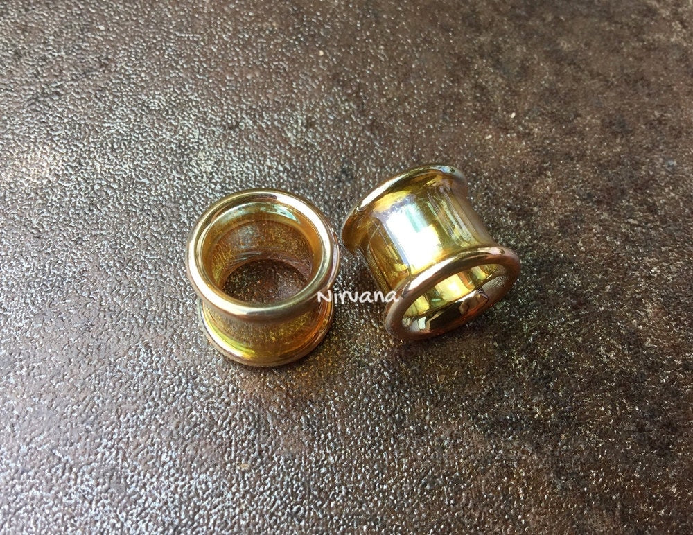 1 Pair (2 Pieces) Silver/Gold Colored Glass Tunnels