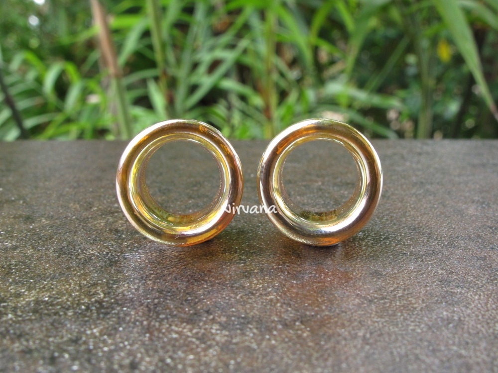1 Pair (2 Pieces) Silver/Gold Colored Glass Tunnels