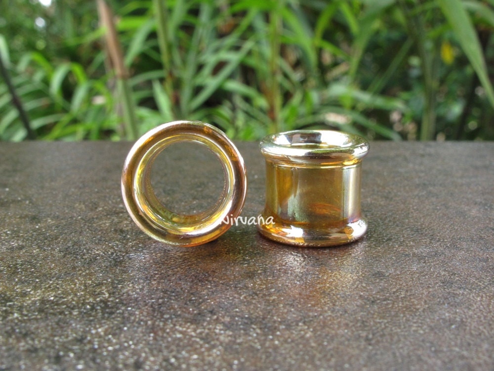 1 Pair (2 Pieces) Silver/Gold Colored Glass Tunnels