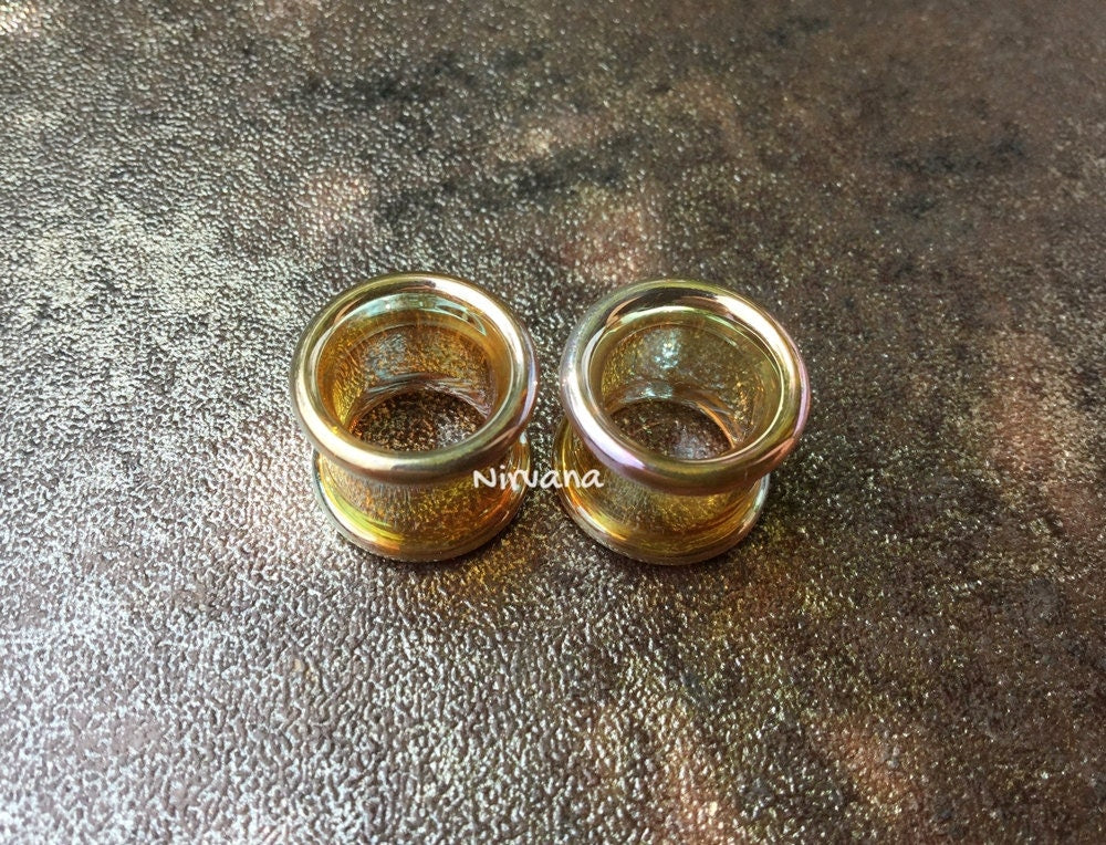 1 Pair (2 Pieces) Silver/Gold Colored Glass Tunnels