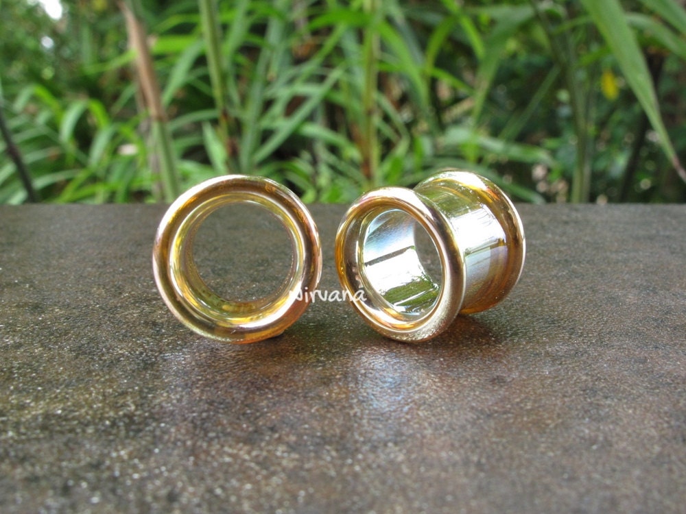 1 Pair (2 Pieces) Silver/Gold Colored Glass Tunnels