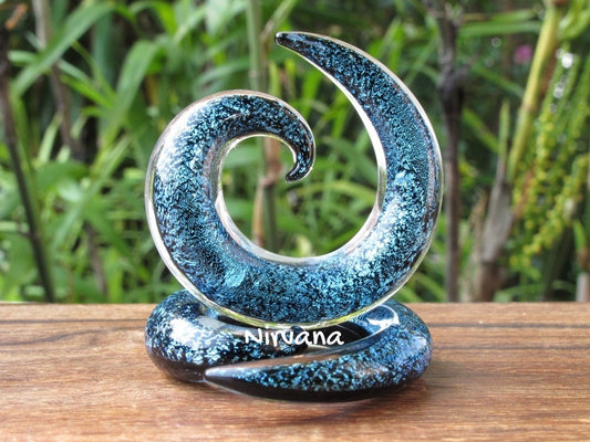1 Pair (2 Pieces) Aqua Dichroic Glass Classic Spirals