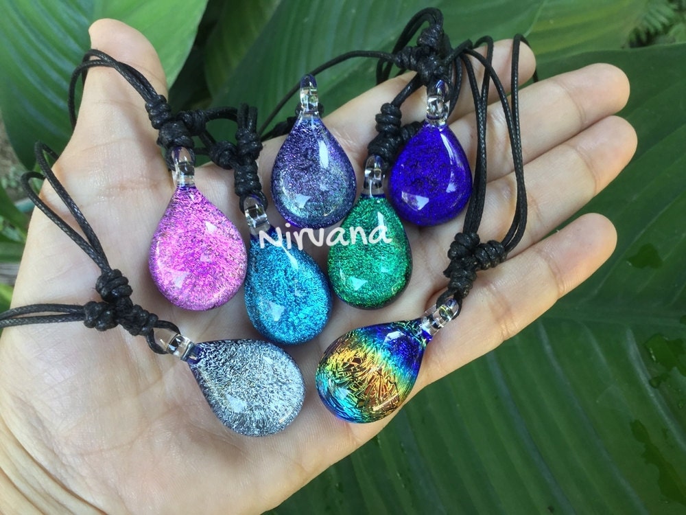 1 Piece - Dichroic Heart Pendants With Adjustable Black Cord