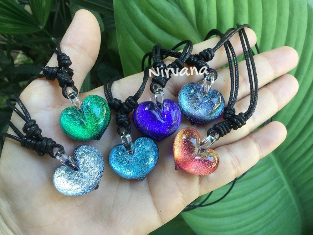 1 Piece - Dichroic Heart Pendants With Adjustable Black Cord