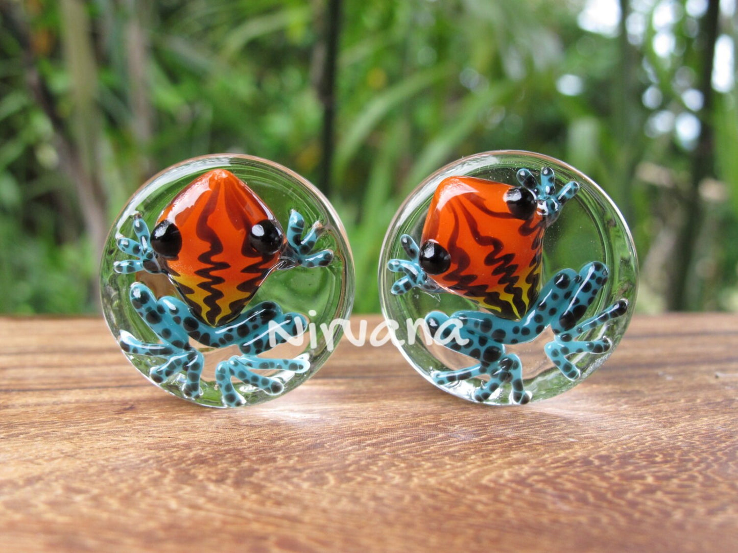 1 Pair (2 Pieces) Sunburst Poison Glass Tree Frog Plugs