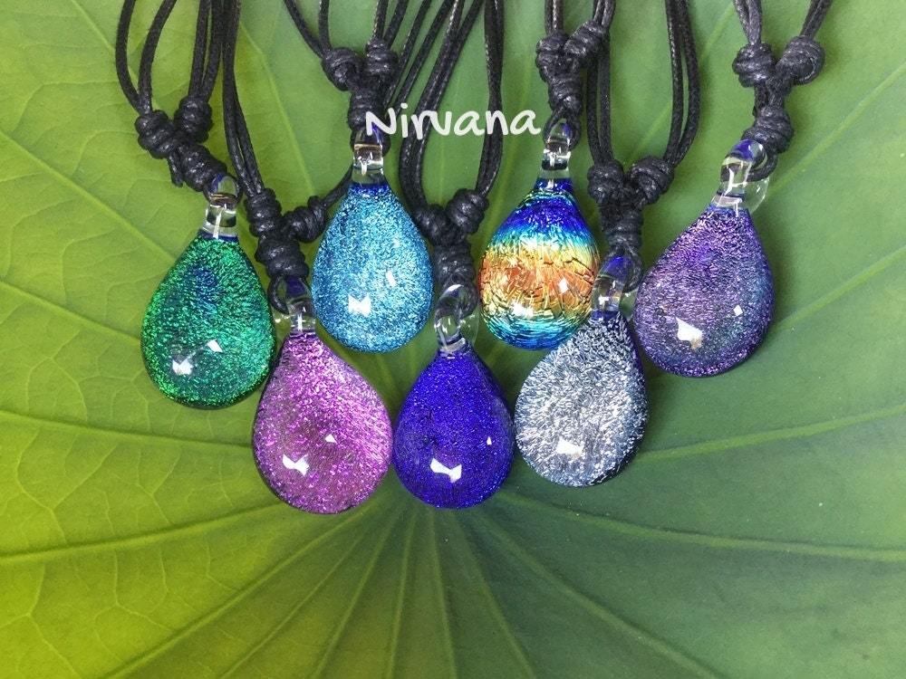 1 Piece - Dichroic Heart Pendants With Adjustable Black Cord