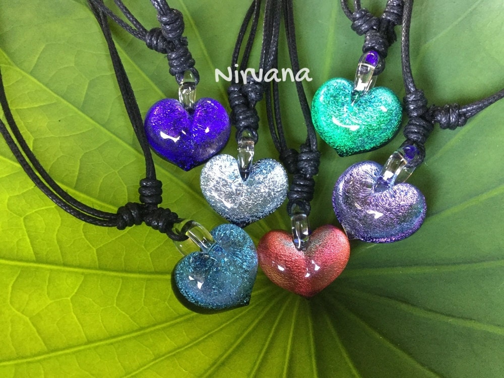 1 Piece - Dichroic Heart Pendants With Adjustable Black Cord