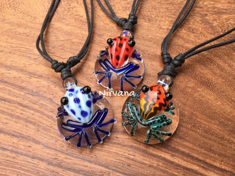 1 Piece - Custom Made Sunburst Poison Tree Frog Glass Pendant Critters With Adjustable Black Cord