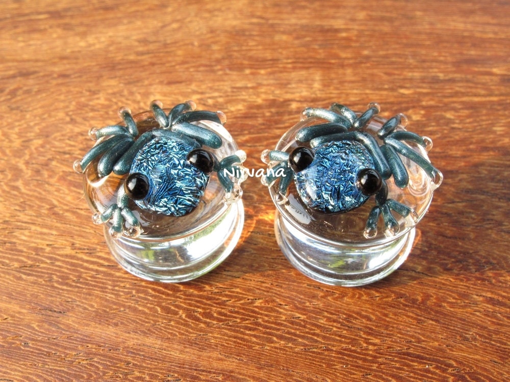 1 Pair (2 Pieces) Dichroic Solid Aqua Blue Poison Tree Frog Plugs
