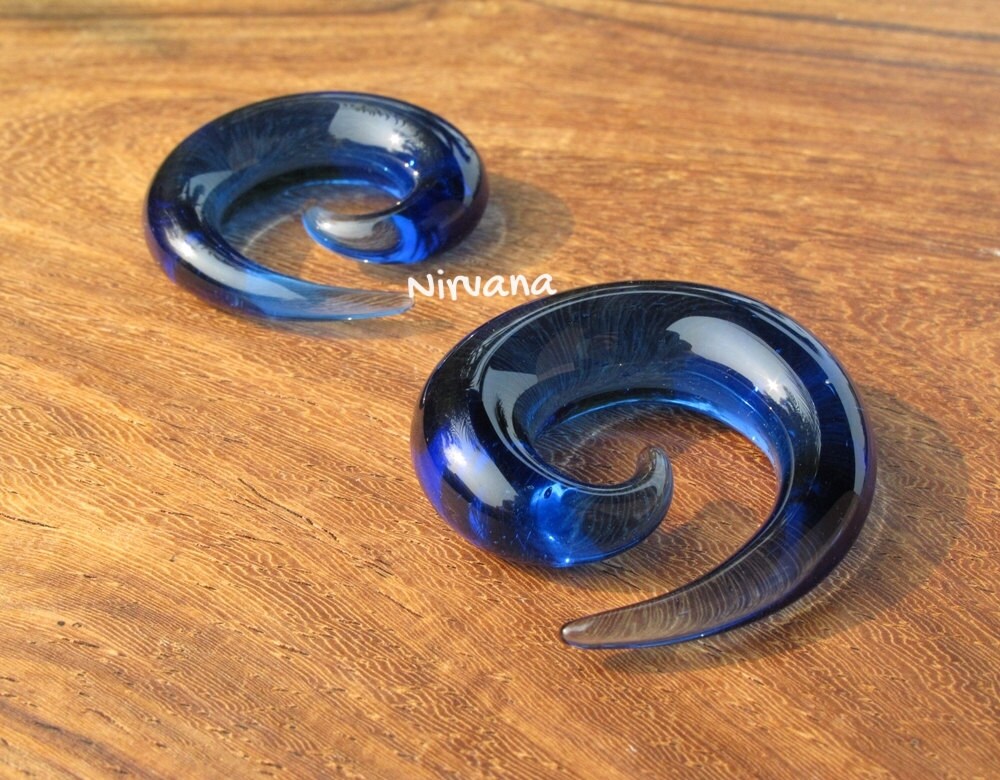 1 Pair (2 Pieces) Solid Color Translucent Light Cobalt Blue Spirals