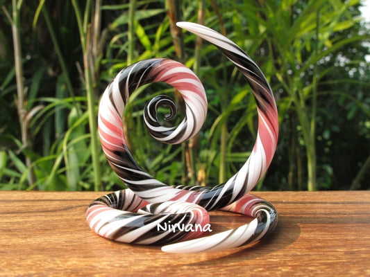 1 Pair (2 Pieces) Black, Pink & White Free Style Super Spirals Glass