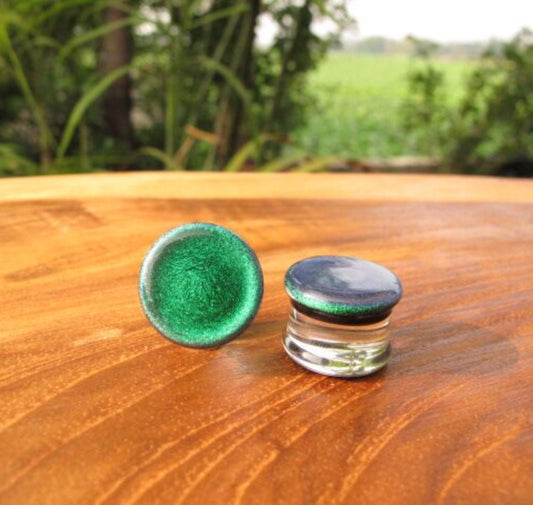 1 Pair (2 Pieces) Emerald Green Dichroic Glass Plugs