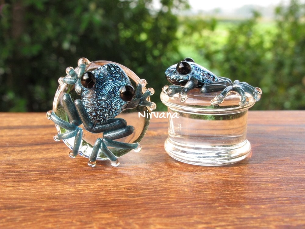 1 Pair (2 Pieces) Dichroic Solid Aqua Blue Poison Tree Frog Plugs