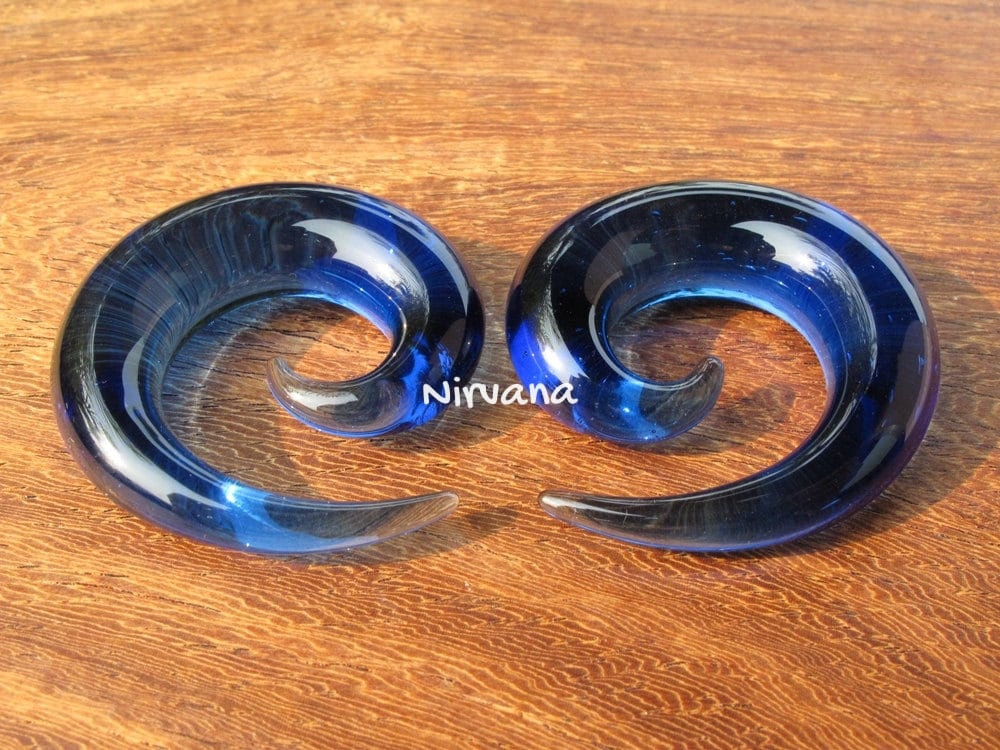 1 Pair (2 Pieces) Solid Color Translucent Light Cobalt Blue Spirals