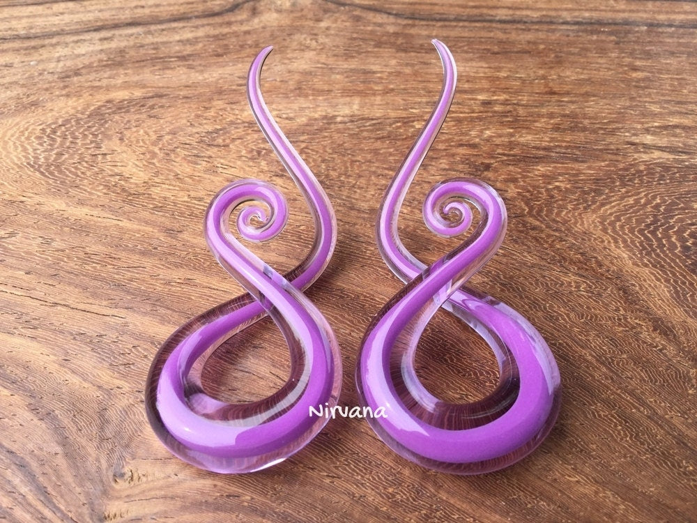 1 Pair (2 Pieces) Translucent Purple Encased Mauve Glass Note Spirals