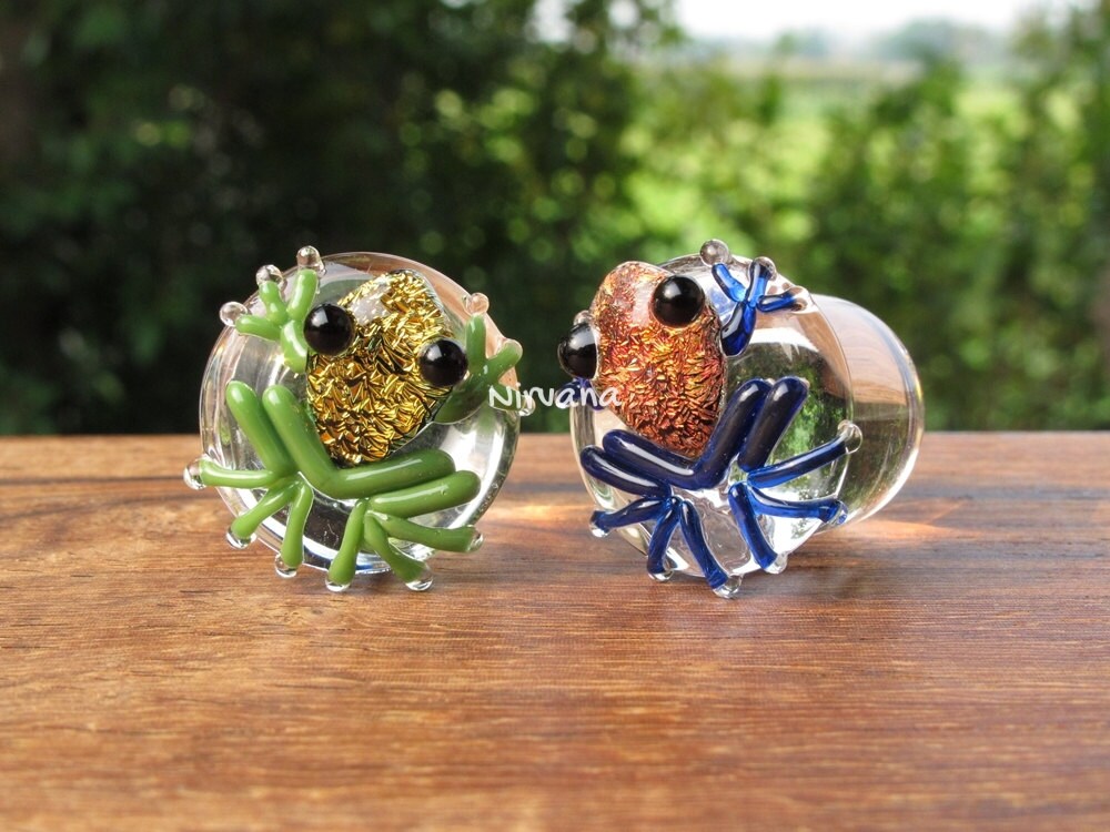 1 Pair (2 Pieces) Custom Pair of Dichroic Poison Tree Frog Plugs